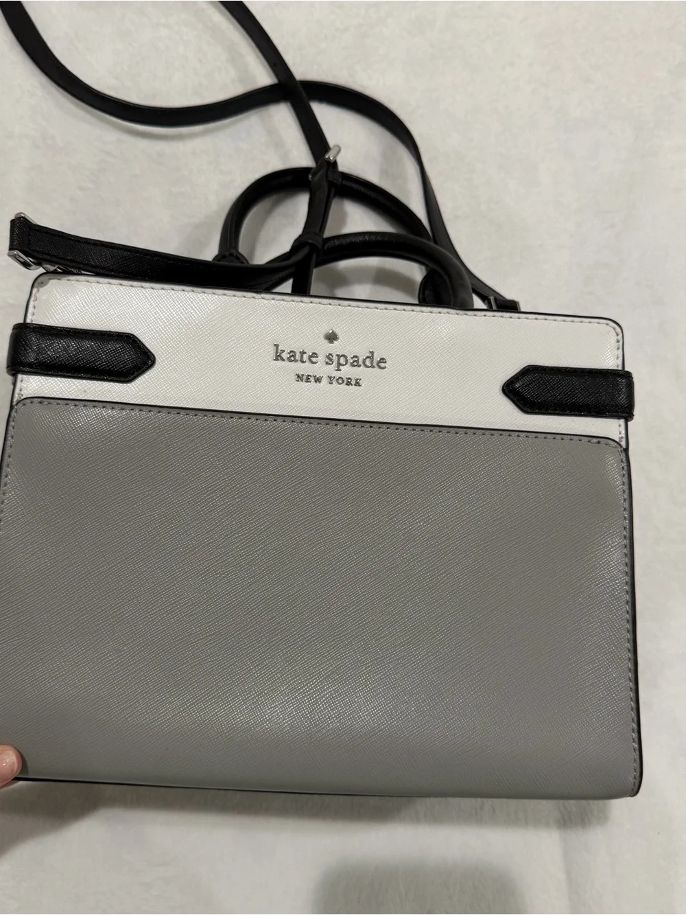 Kate Spade Staci Medium Satchel Bag Purse - Gray White Colorblock